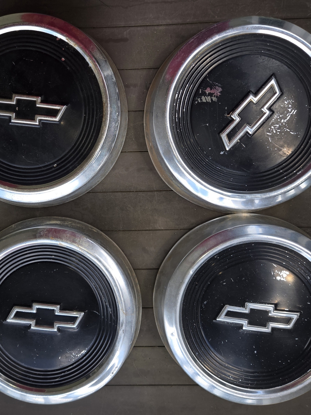 VINTAGE/CLASSIC CAR, Black and Silver Wheel Hub Caps - Set of 4